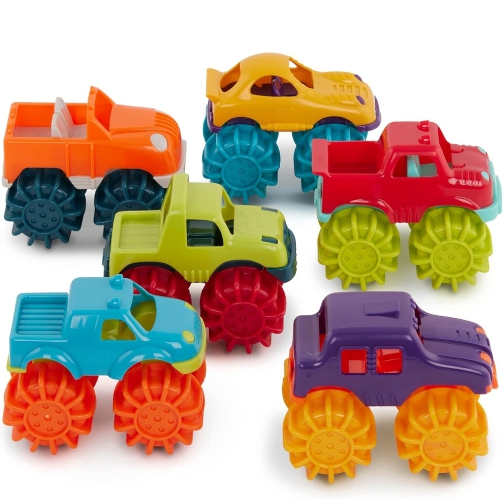 battat 6-pack mini chunky plastic monster truck toys with storage bag age 2 YRS+
